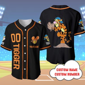 Aangepaste Tigger zwarte honkbaltrui, honkbaltrui Disneyland familie bijpassende shirt, Tigger cartoon honkbal T-shirt voor peuter, kind en jeugd