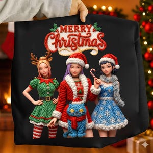 Christmas Huntrix Kpop Demon Hunters faux crochet PNG, Kpop Huntrix PNG Bundle | K Pop Demon Hunters Clipart |Huntrix Shirt Digital Download