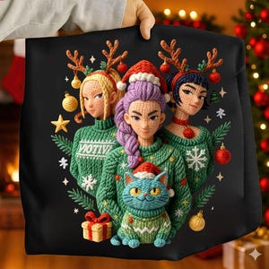 Christmas Huntrix Kpop Demon Hunters faux crochet PNG, Kpop Huntrix PNG Bundle | K Pop Demon Hunters Clipart |Huntrix Shirt Digital Download