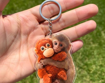 Llavero acrílico de Punch Monkey, llavero de Punch Monkey bebé, llavero de peluche de Punch Monkey, mono de peluche adorable abrazando, Team Punch