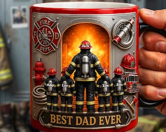 Firefighter Gift, Firefighter Father, Firefighter Dad, Fireman Dad Mug, Fathers Day Mug, Dad Gifts with Kids Names, Father's Day Gift