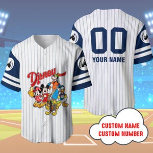 Mickey Donald Goofy Custom Baseball Jersey Striped, Baseball Jersey Disneyland Matching shirt, Cartoon Baseball Tee for Toddler Kid & Youth