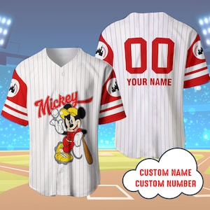Mickey Custom Baseball Jersey Striped, Unisex Baseball Jersey Disneyland Matching shirt, Mouse Cartoon Baseball Tee for Toddler Kid & Youth