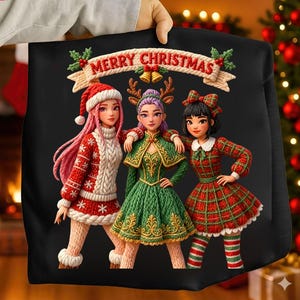 Christmas Huntrix Kpop Demon Hunters faux crochet PNG, Kpop Huntrix PNG Bundle | K Pop Demon Hunters Clipart |Huntrix Shirt Digital Download