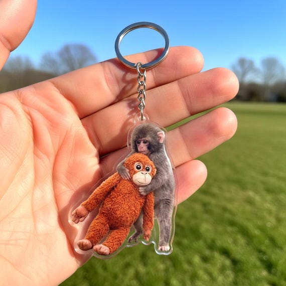 Punch Monkey Acrylic Keychain, Baby Monkey Punch Keychain, Punch Monkey Plush Keychain, Cute Monkey Hugging Plush, Team Punch