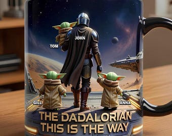 Personalized Dadalorian Star Wars Dad Mug, Funny Dad Mugs, Custom Dad Coffee Cup, Dad Gifts with Kids Names, Father's Day Gift,