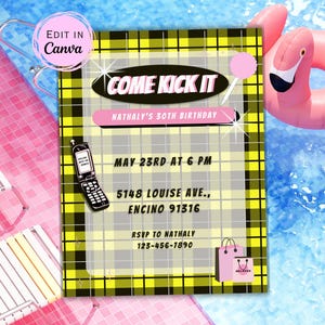 Clueless Themed Birthday Invitation Template | Customizable Canva Template | 90s Inspired | Cher Horowitz | Editable Party Invitation