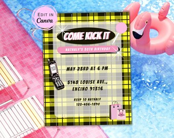 Clueless Birthday Invitation Template: 90s Party, Editable Canva Design