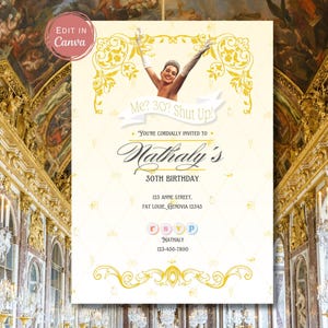 Invitation d&#39;anniversaire Princess Diaries | Moi 30 ans, tais-toi | Anniversaire adulte | Millénaire | Modifiable | Modèle de toile | Gênes | Princesse royale Mia