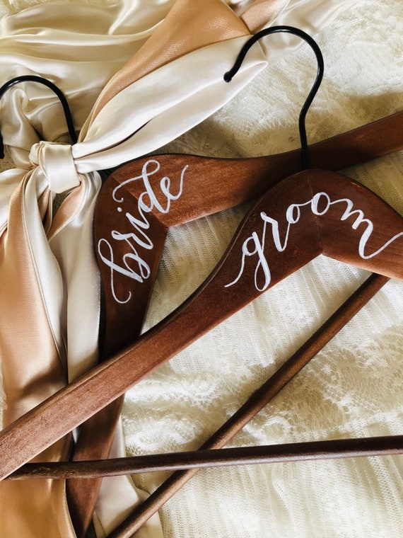 Handwritten Wedding Hangers Custom Hangers Bride And Groom Etsy