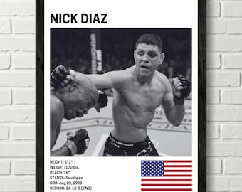 Nick Diaz Poster, Fighter Wall Art Decor, UFC, Mixed Martial Arts Print, mma Canva for Home Gym, Sports Fan Wall Decor, Man Cave