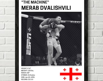 Merab Dvalishvili Poster, Fighter Wall Art Decor, UFC, Mixed Martial Arts Print, mma Canva for Home Gym, Sports Fan Wall Decor, Man Cave