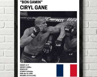 Ciryl Gane Poster, Kämpfer, UFC, Mixed Martial Arts Print, mma Canva für Home Gym, Sportfan, Man Cave