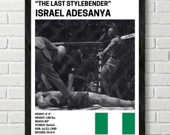 Israel Adesanya Poster, Fighter Wall Art Decor, UFC, Mixed Martial Arts Print, mma Canva for Home Gym, Sports Fan Wall Decor, Man Cave