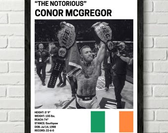 Póster de Conor McGregor, decoración de pared de luchador, UFC, impresión de artes marciales mixtas, lienzo de MMA para gimnasio en casa, decoración de pared para fanáticos de los deportes, cueva del hombre