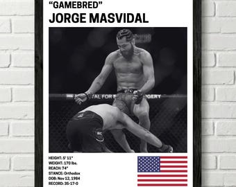 Jorge Masvidal Poster, Fighter Wall Art Decor, UFC, Mixed Martial Arts Print, mma Canva for Home Gym, Sports Fan Wall Decor, Man Cave