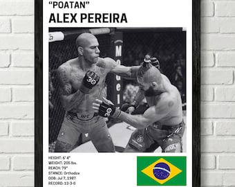 Alex Pereira Poster, Fighter Wall Art Decor, UFC, Mixed Martial Arts Print, mma Canva for Home Gym, Sports Fan Wall Decor, Man Cave