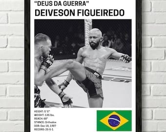Deiveson Figueiredo Poster, Fighter Wall Art Decor, UFC, Mixed Martial Arts Print, mma Canva for Home Gym, Sports Fan Wall Decor, Man Cave