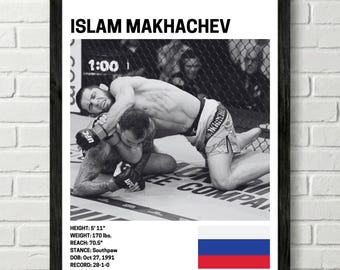 Poster di Islam Makhachev, decorazione murale per combattenti, UFC, stampa di arti marziali miste, MMA su tela per palestra domestica, decorazione murale per tifosi sportivi, caverna dell'uomo