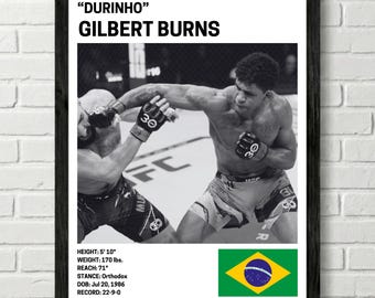 Gilbert Burns Poster, Fighter Wall Art Decor, UFC, Mixed Martial Arts Print, mma Canva for Home Gym, Sports Fan Wall Decor, Man Cave
