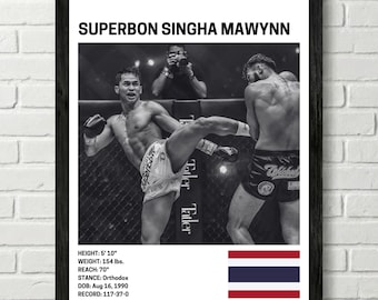 Superbon Singha Mawynn-affisch, Muay Thai, MMA, väggkonst för fighters, ONE Championship, Kickboxning, K1, GLORY