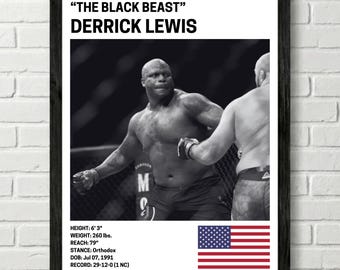 Derrick Lewis Poster, Fighter Wall Art Decor, UFC, Mixed Martial Arts Print, mma Canva for Home Gym, Sports Fan Wall Decor, Man Cave