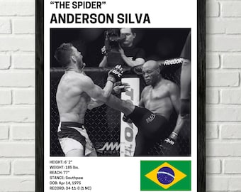 Anderson Silva Poster, Fighter Wall Art Decor, UFC, Mixed Martial Arts Print, mma Canva for Home Gym, Sports Fan Wall Decor, Man Cave