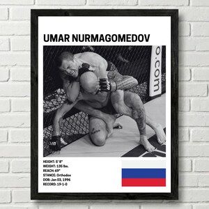 Póster de Umar Nurmagomedov, decoración de pared de luchador, UFC, impresión de artes marciales mixtas, lienzo de MMA para gimnasio en casa, decoración de pared para fanáticos de los deportes, cueva del hombre