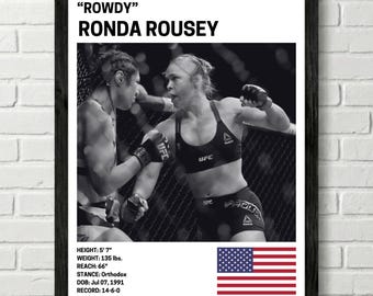 Ronda Rousey Poster, Fighter Wall Art Decor, UFC, Mixed Martial Arts Print, mma Canva for Home Gym, Sports Fan Wall Decor, Man Cave
