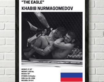 Khabib Nurmagomedov-affisch, väggdekor av fighters, UFC, Mixed Martial Arts-tryck, MMA-canvas för hemmagym, väggdekor av sportfan, man cave