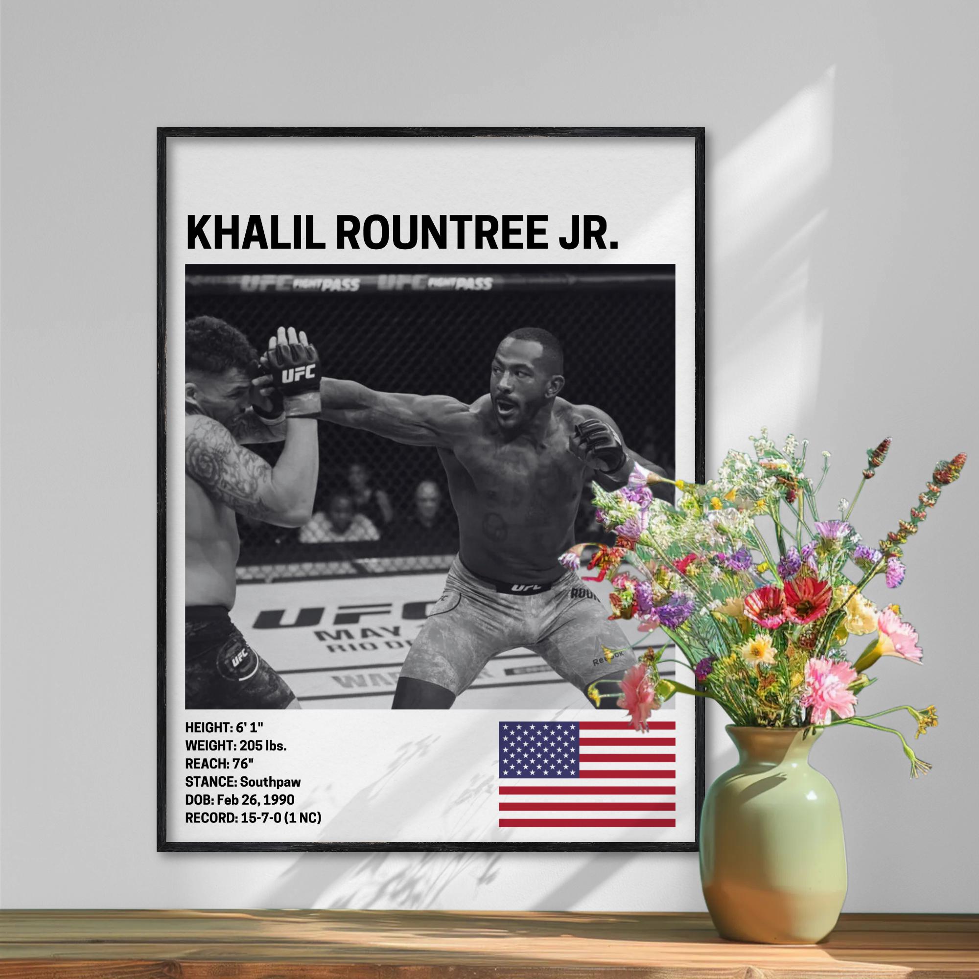 Khalil Rountree Jr. Poster, Fighter Wall Art Decor, UFC, Mixed Martial ...