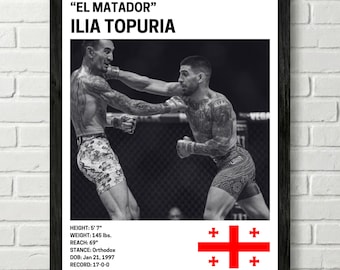 Plakat Ilii Topurii, dekoracja ścienna z zawodnikiem, UFC, grafika z mieszanych sztuk walki, MMA Canva do domowej siłowni, dekoracja ścienna dla kibica sportowego, męska jaskinia