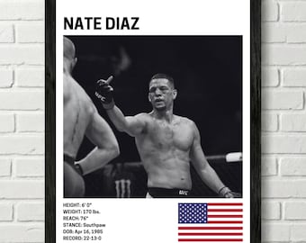 Nate Diaz Poster, Fighter Wall Art Decor, UFC, Mixed Martial Arts Print, mma Canva for Home Gym, Sports Fan Wall Decor, Man Cave