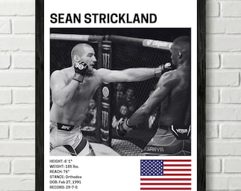 Póster de Sean Strickland, decoración de pared de luchador, UFC, impresión de artes marciales mixtas, lienzo de MMA para gimnasio en casa, decoración de pared para fanáticos de los deportes, cueva del hombre