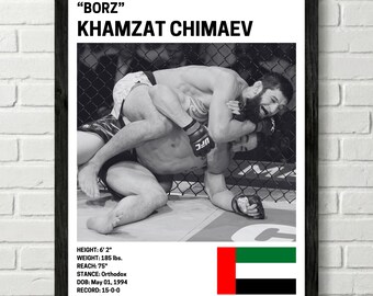 Póster de Khamzat Chimaev, decoración de pared de luchador, UFC, impresión de artes marciales mixtas, lienzo de MMA para gimnasio en casa, decoración de pared para fanáticos de los deportes, cueva del hombre