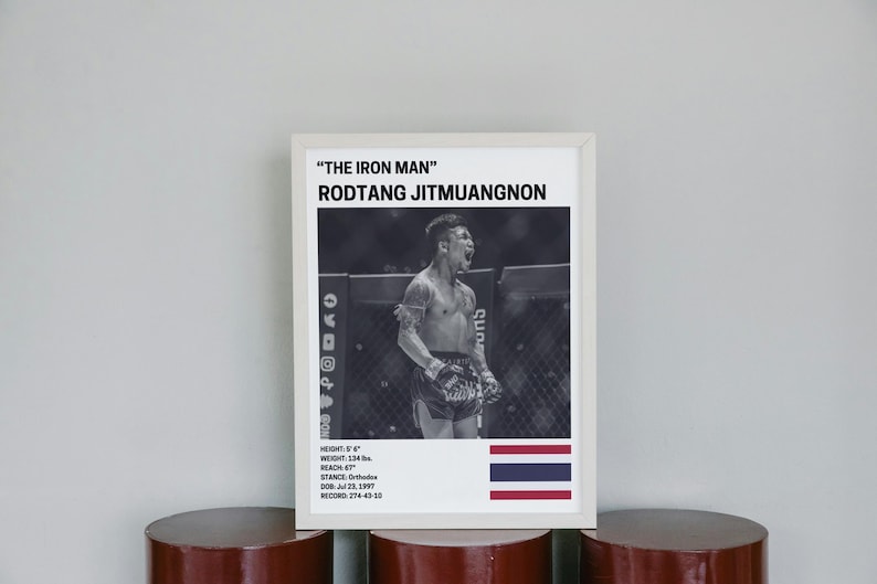 a poster of a fighter with the title "The Iron Man" and the name "RODTANG JITMUANGONON".