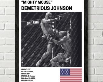 デメトリアス・ジョンソンのポスター、ファイターのウォールアート、UFC、総合格闘技のプリント、ホームジム用MMAキャンバス、スポーツファンのウォールデコレーション、男の隠れ家