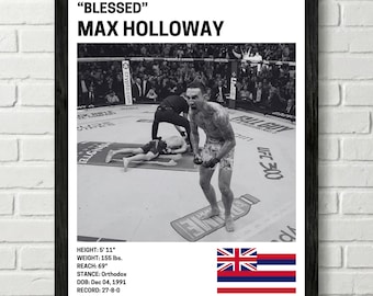 Póster de Max Holloway, decoración de pared de luchador, UFC, impresión de artes marciales mixtas, lienzo de MMA para gimnasio en casa, decoración de pared para fanáticos de los deportes, cueva del hombre