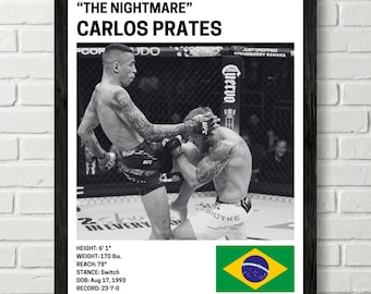 Carlos Prates poster, kunstdecor vechter, UFC, mixed Martial Arts print, mma canva voor home gym, sportfan muur decor, man Cave