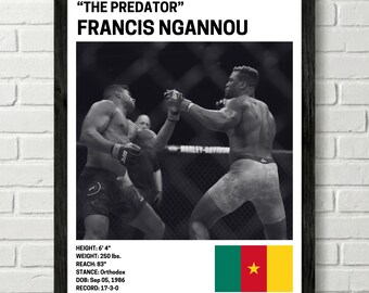 Francis Ngannou Poster, Fighter Wall Art Decor, UFC, Mixed Martial Arts Print, mma Canva for Home Gym, Sports Fan Wall Decor, Man Cave