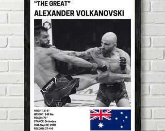 Alexander Volkanovski Poster, Fighter Wall Art Decor, UFC, Mixed Martial Arts Print, mma Canva for Home Gym, Sports Fan Wall Decor, Man Cave