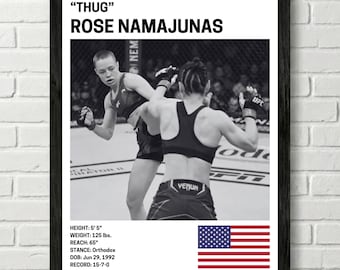 Rose Namajunes Poster, Fighter Wall Art Decor, UFC, Mixed Martial Arts Print, mma Canva for Home Gym, Sports Fan Wall Decor, Man Cave