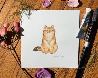 5x5" Original Watercolor Painting: Orange Floof