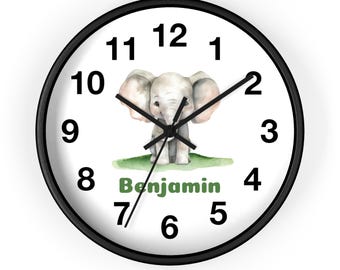 Personalized Baby Elephant Clock: Nursery Safari Decor