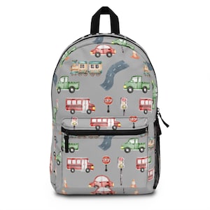 Personalisierte Kinderrucksack, Auto, Bus & Zug-Muster, Schultasche mit benutzerdefiniertem Namen für Jungen oder Mädchen, Kleinkind-Rucksack, Transport-Themen-Tasche