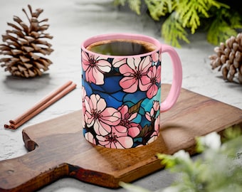 Stained Glass Cherry Blossom Mug: Floral Ceramic Coffee Cup