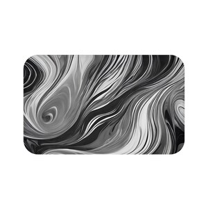 Luxurious Black & White Marbled Bath Mat - Elegant Bathroom Decor, Soft Absorbent Rug, Stylish Home Accessory, Spa-like Comfort, Unique