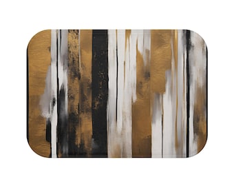 Black, Gold & White Bath Mat: Modern Non-Slip Bathroom Rug