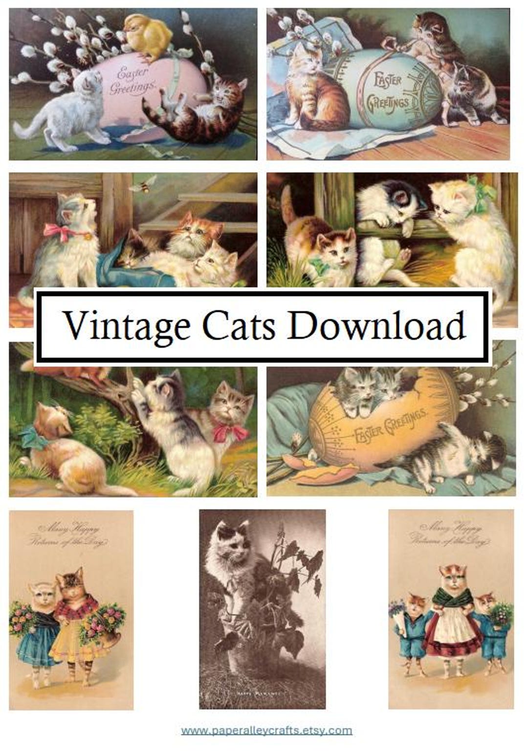 Vintage Cat Postcard Images Antique Ephemera Junk Journal Cats Kittens