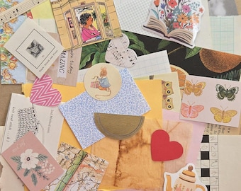 50 Piece Paper Pack Ephemera Starter Bits Assorted Kit Decorative Accents Stickers Mixed Media Collage Scrapbooking Junk Journal Items